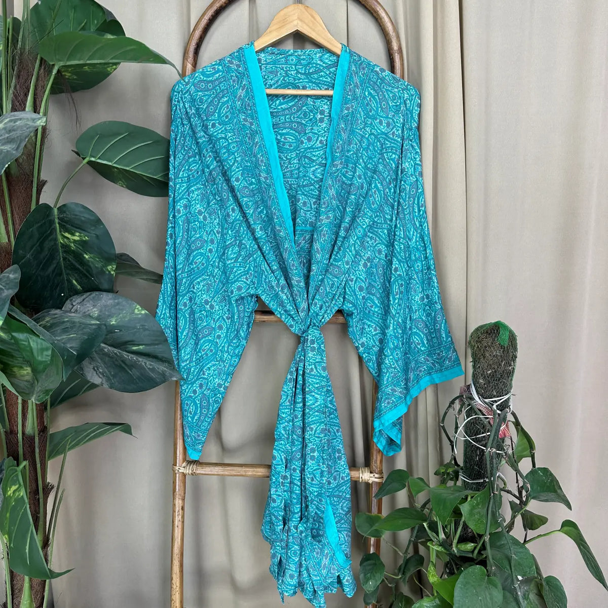 Vintage Silk Sari Boho Kimono | Luxury Loungewear House Robe Flowy Gown Regal Paisley Romance Duster Beach CoverUp, Bridesmaid Dressing Gown
