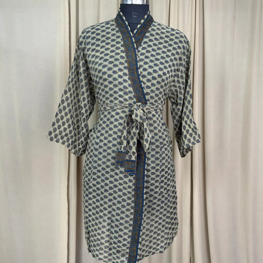 Vintage Silk Sari Boho Kimono | Luxury Loungewear House Robe Flowy Gown, Regal Floral Romance Duster Beach CoverUp, Bridesmaid Dressing Gown