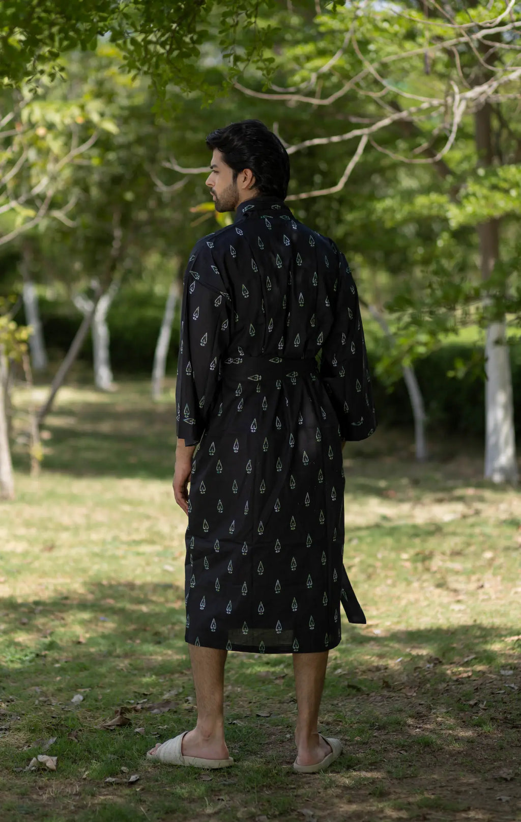Unisex Cotton Kimono Robe in geometric