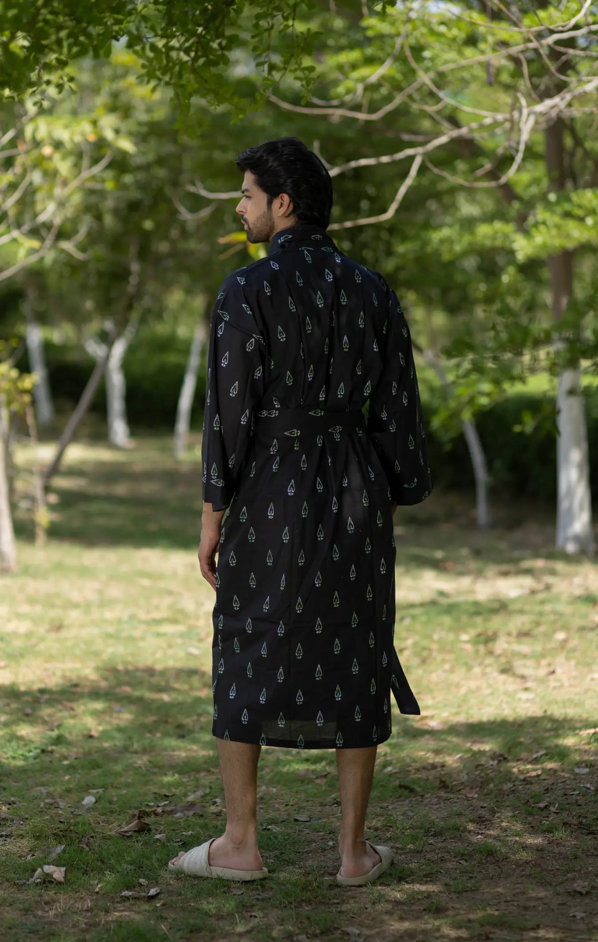 Unisex Cotton Kimono Robe in geometric