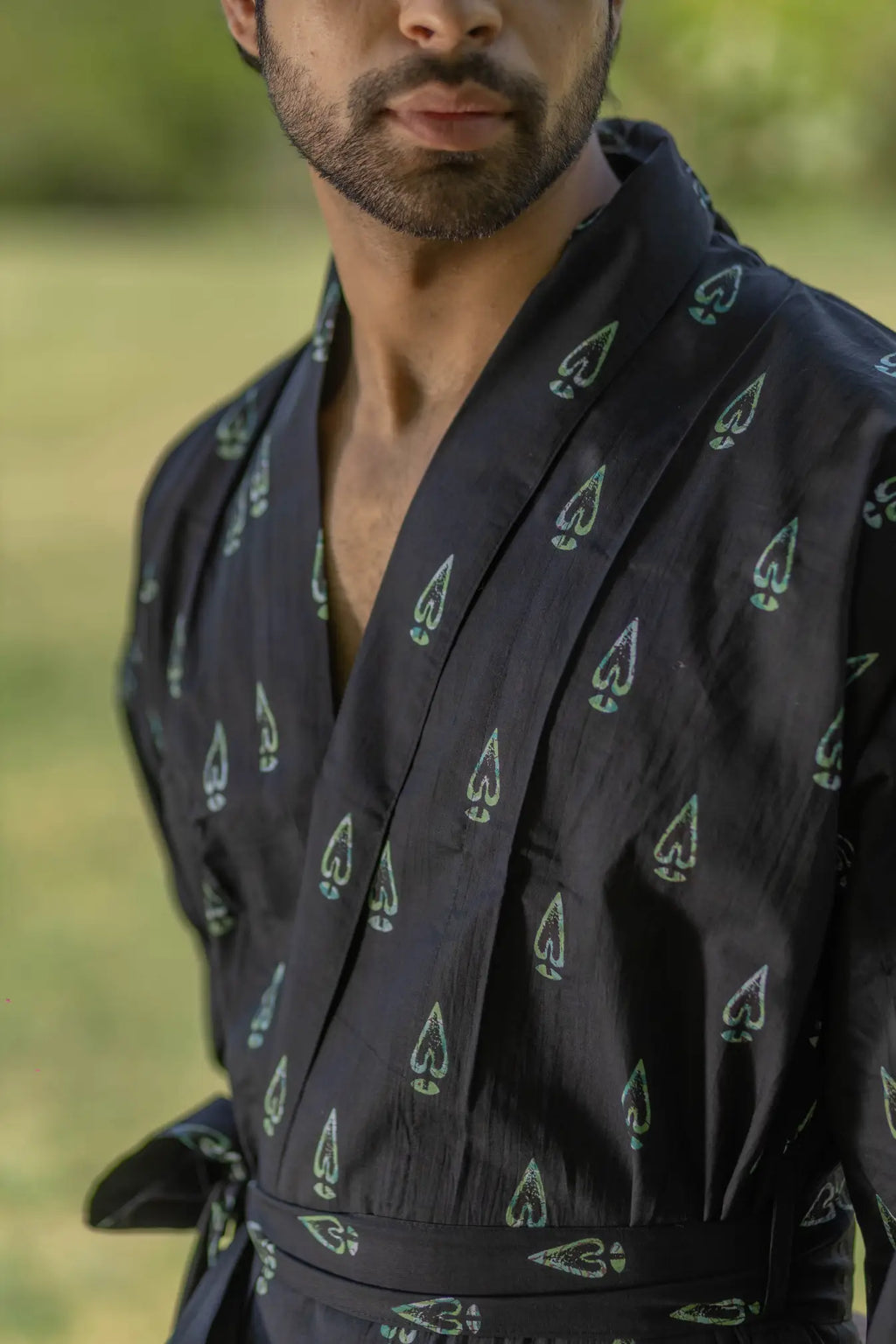 Unisex Cotton Kimono Robe in geometric
