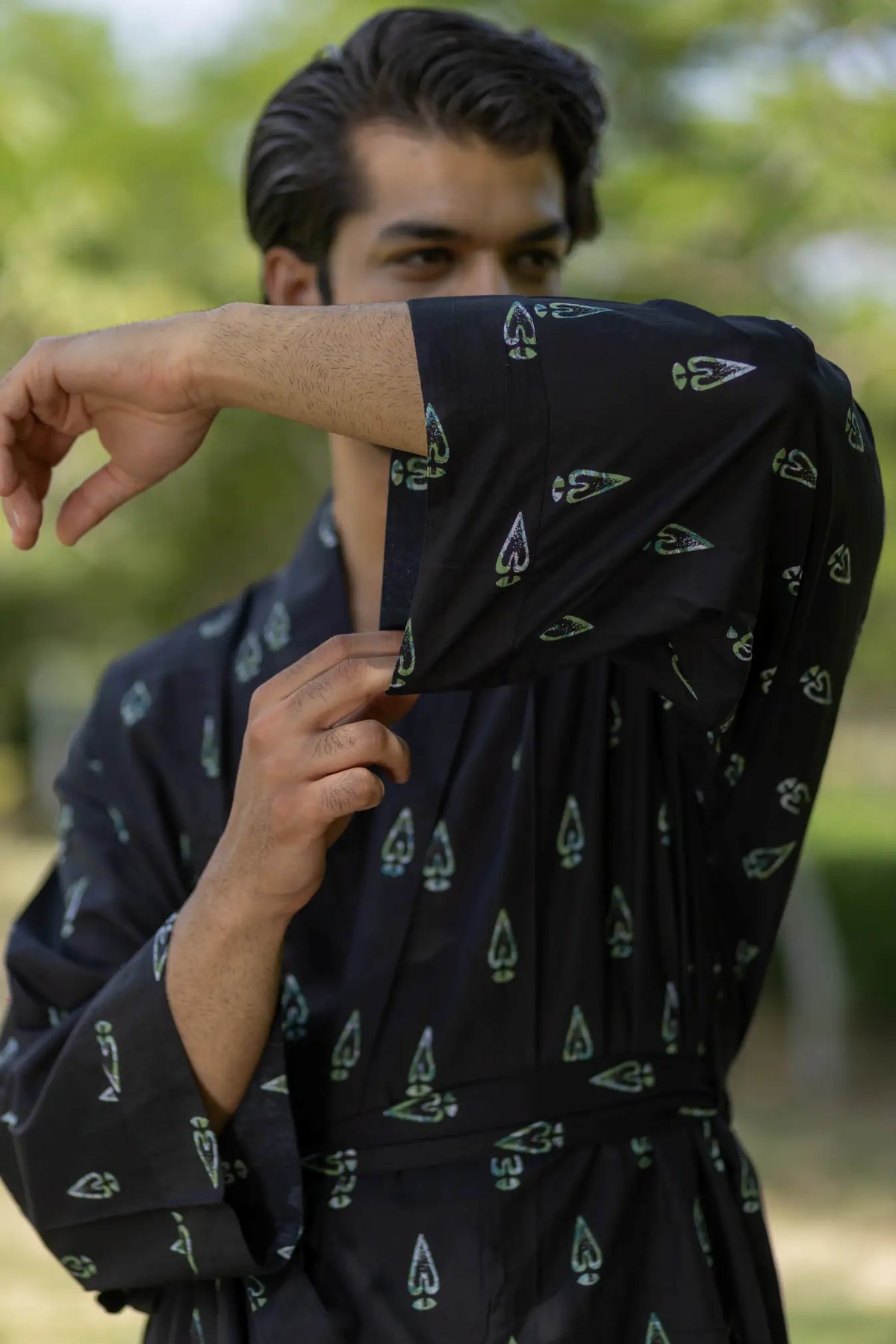 Unisex Cotton Kimono Robe in geometric