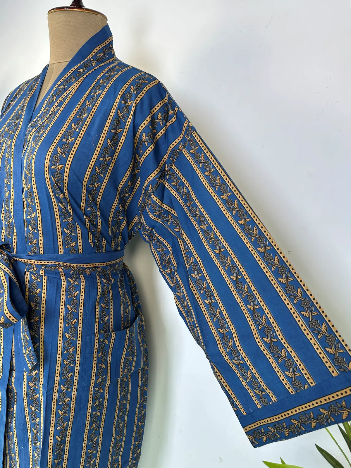 Cotton Kimono Robe | Handblock Striped Summer House Robe, Dressing Gown, Boho Beach Coverup, Bridesmaid dress Womens clothing, Gift For Her