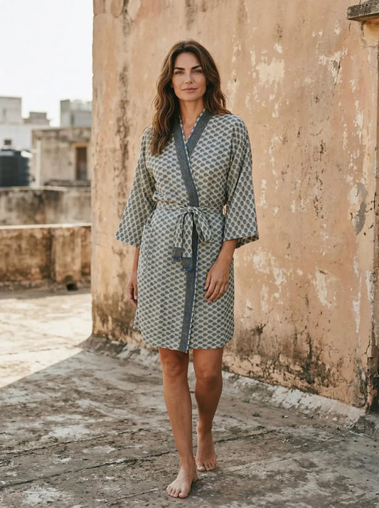 Vintage Silk Sari Boho Kimono | Luxury Loungewear House Robe Flowy Gown, Regal Floral Romance Duster Beach CoverUp, Bridesmaid Dressing Gown