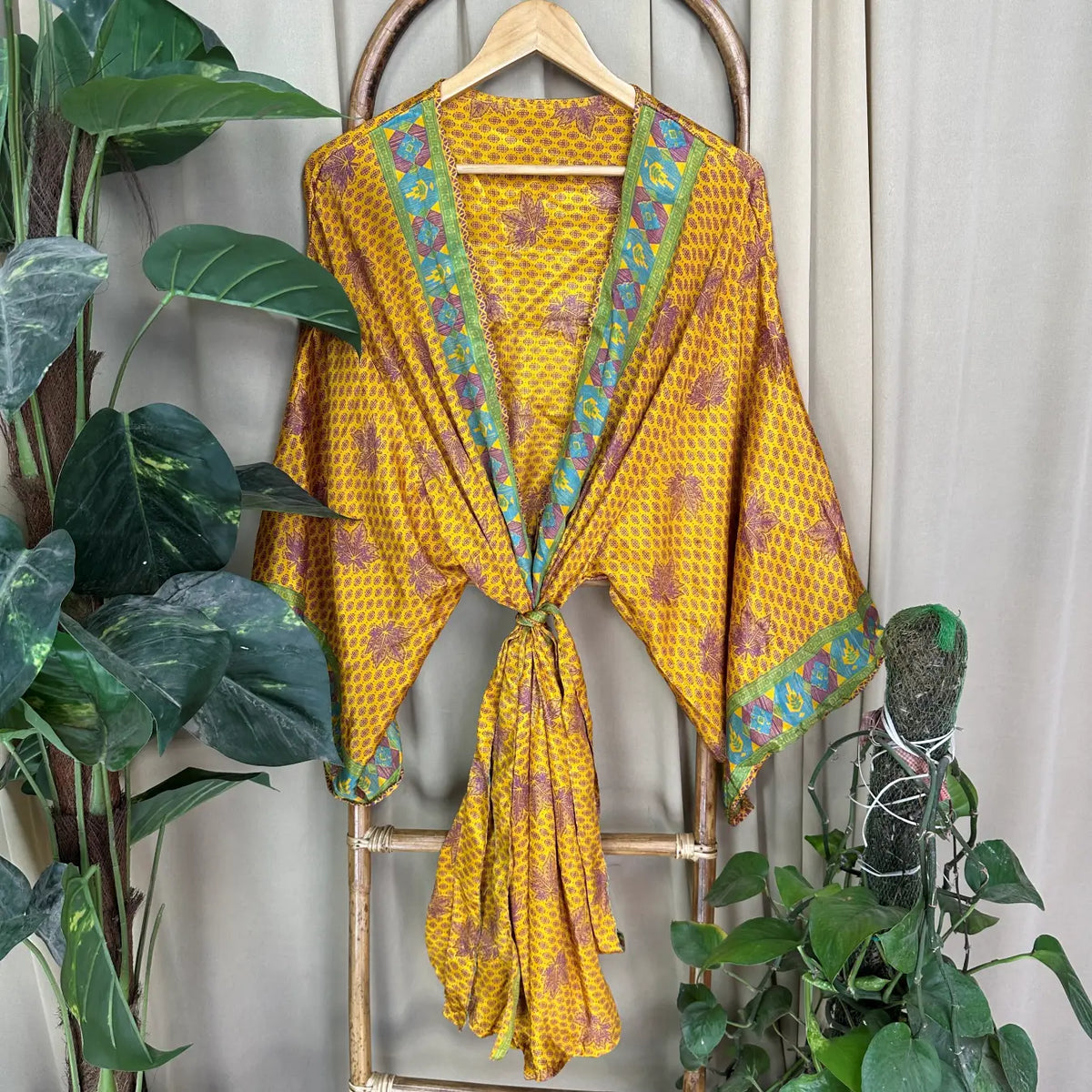Vintage Silk Sari Boho Kimono | Luxury Loungewear House Robe Flowy Gown, Regal Floral Romance Duster Beach CoverUp, Bridesmaid Dressing Gown