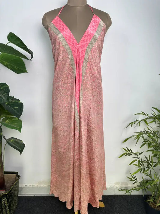 Womens Clothing Maxi Halter Neck Dress | Soft Breathable Recycle Silk Beach Cover up, Flowy Boho Festival Dress, Anniversary Gift For Her