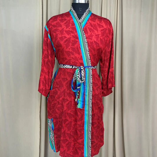 Vintage Silk Sari Boho Kimono | Luxury Loungewear House Robe Flowy Gown, Regal Floral Romance Duster Beach CoverUp, Bridesmaid Dressing Gown