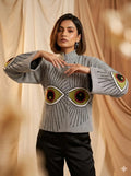 Women's Suzani embroidered Cotton Jacket in white geometric