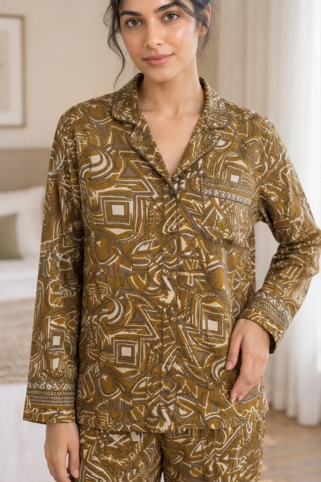 Women's Silk Blend Pajama Set, Recycled Sari Loungewear, Handmade Relaxation Gift, Birthday Gift for Her, Short Sleeve Top, Side Pockets