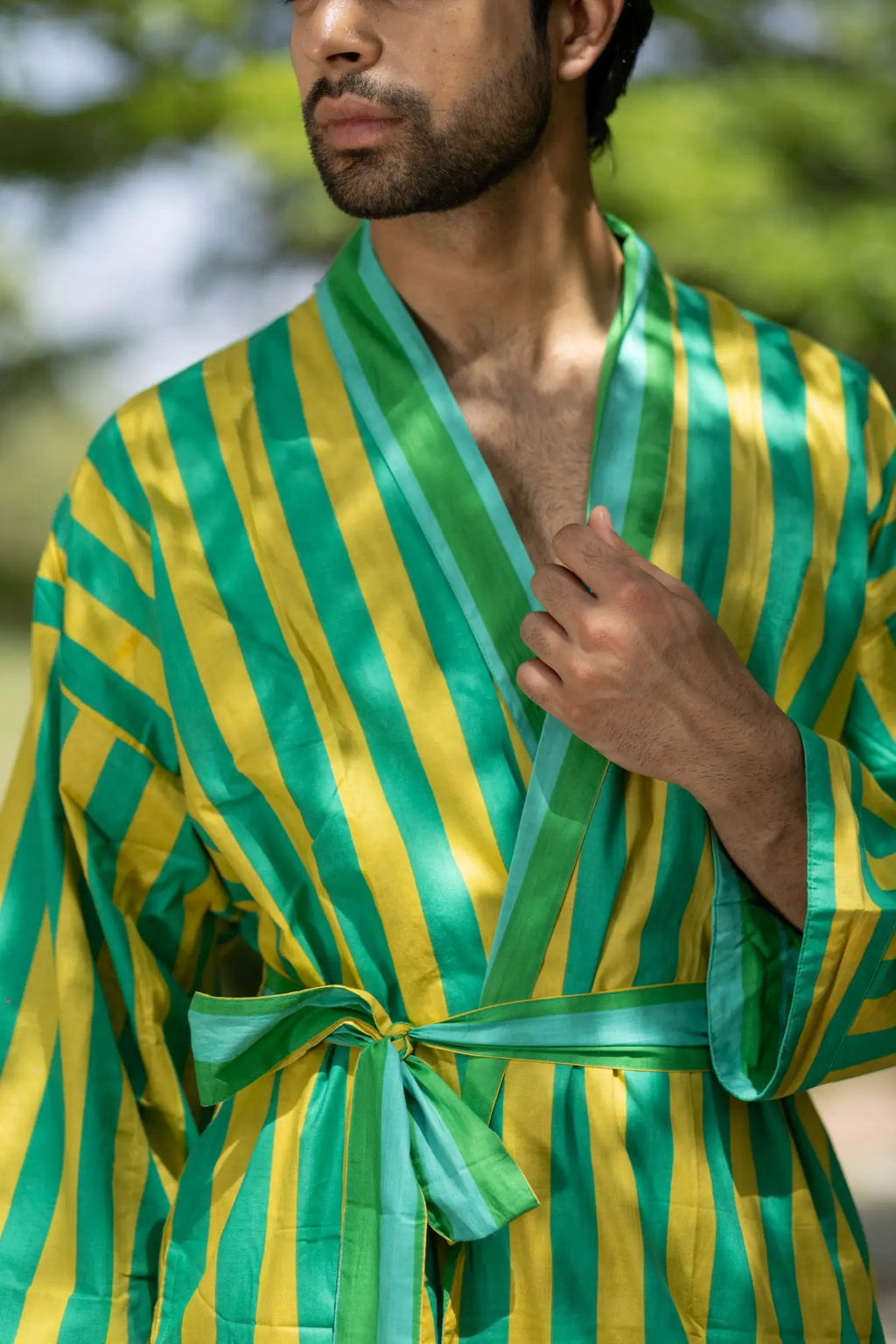 Pure Cotton Boho Men Kimono Robe | Geometric Luxury Dressing Gown Summer Loungewear, Reversible Unisex Bathrobe Relaxed Fit Beach Outfit