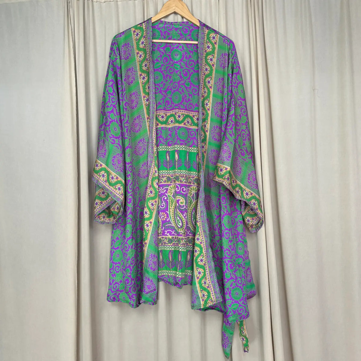Vintage Silk Sari Boho Kimono | Luxury Loungewear House Robe Flowy Gown, Regal Floral Romance Duster Beach CoverUp, Bridesmaid Dressing Gown