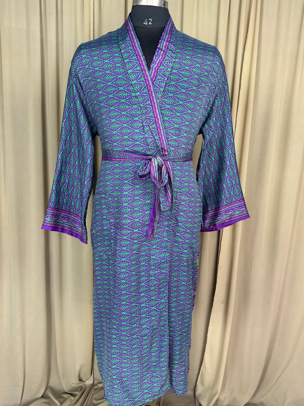 Men's Silky Kimono Robe in green floral
