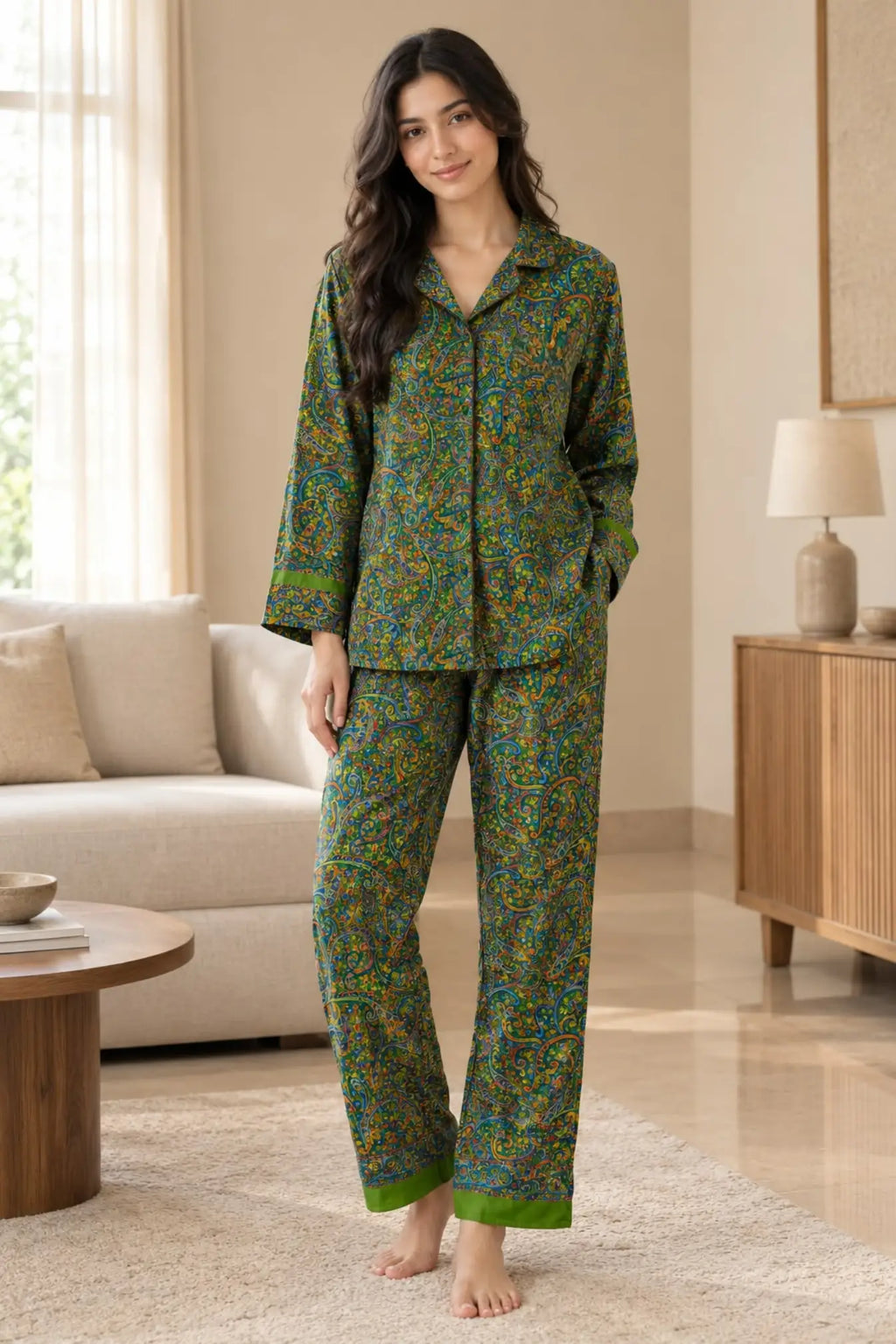 Recycled Silk Sari Pajama Set, Soft Handmade Nightwear, Valentine Gift for Her, Button Down Top, Drawstring Pants, Luxury Lounge Gift