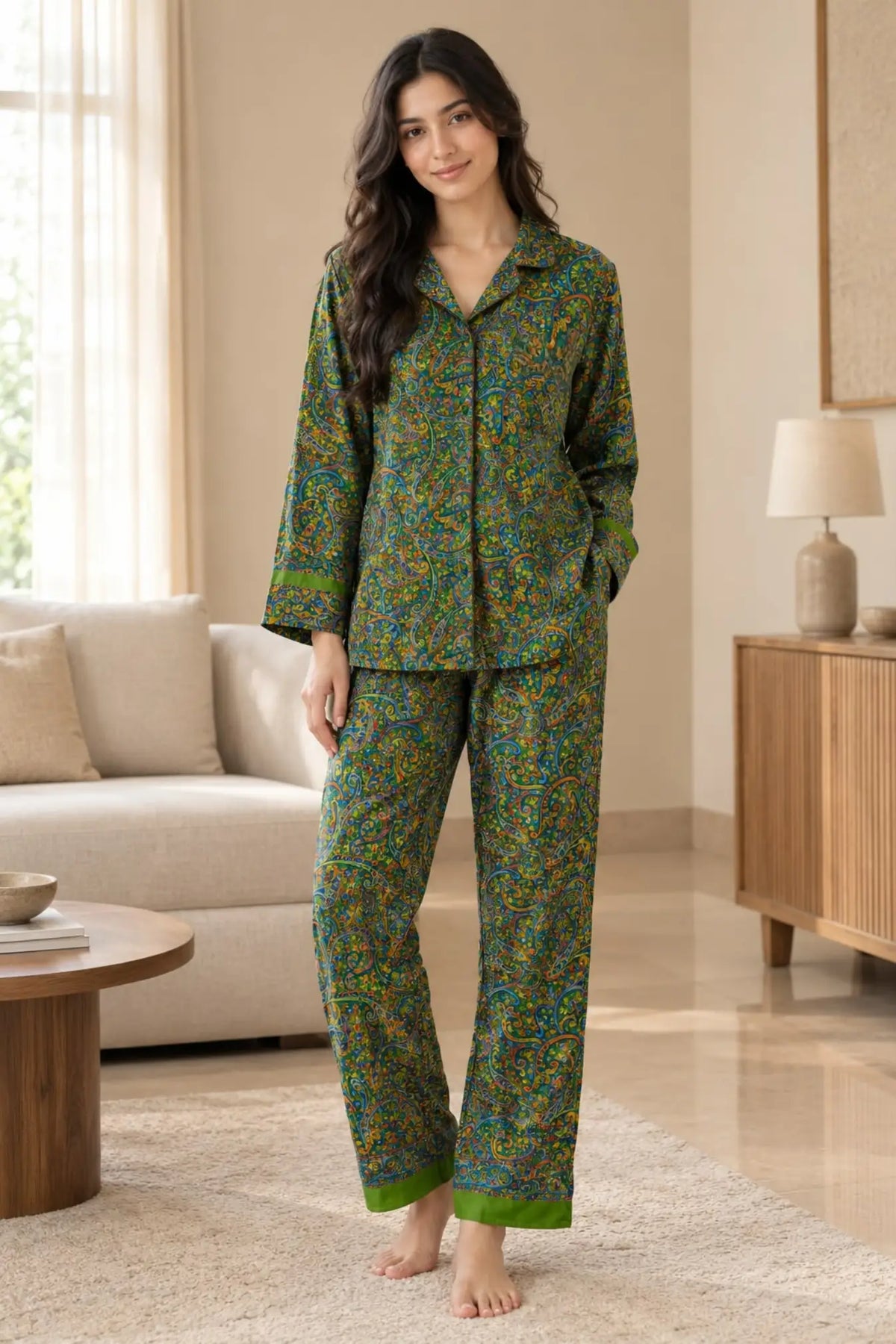 Recycled Silk Sari Pajama Set, Soft Handmade Nightwear, Valentine Gift for Her, Button Down Top, Drawstring Pants, Luxury Lounge Gift
