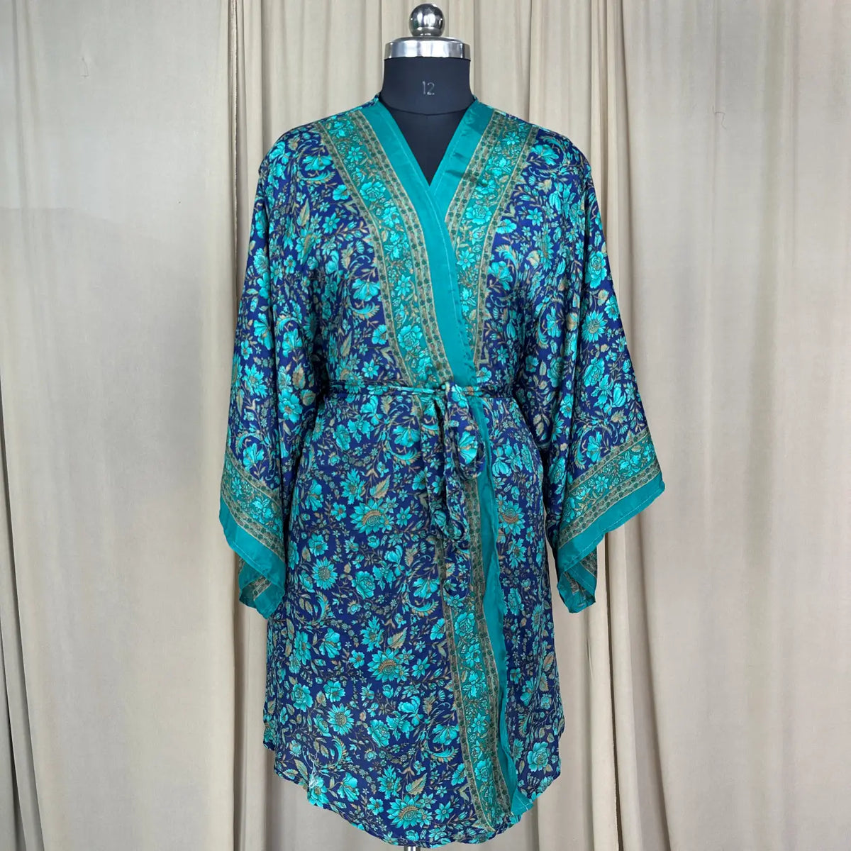 Vintage Silk Sari Boho Kimono | Luxury Loungewear House Robe Flowy Gown, Regal Floral Romance Duster Beach CoverUp, Bridesmaid Dressing Gown