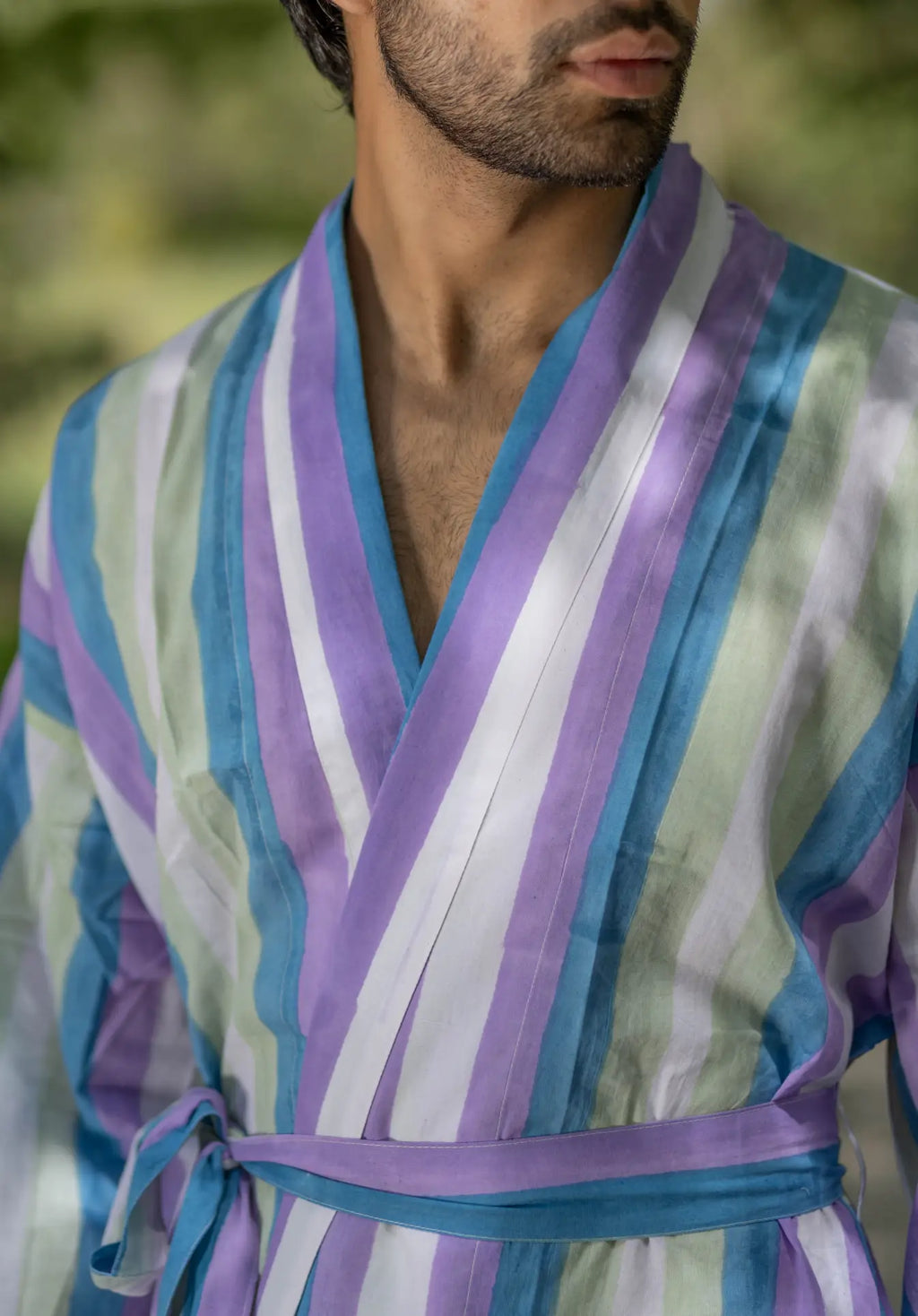 Unisex Cotton Kimono Robe in geometric