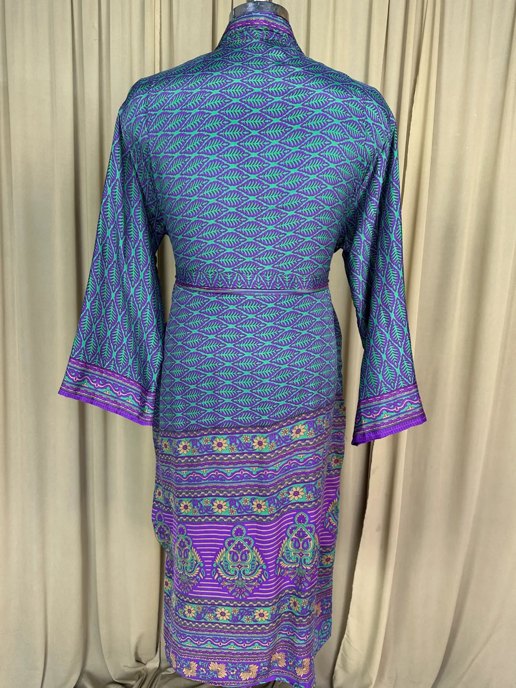 Men's Silky Kimono Robe in green floral