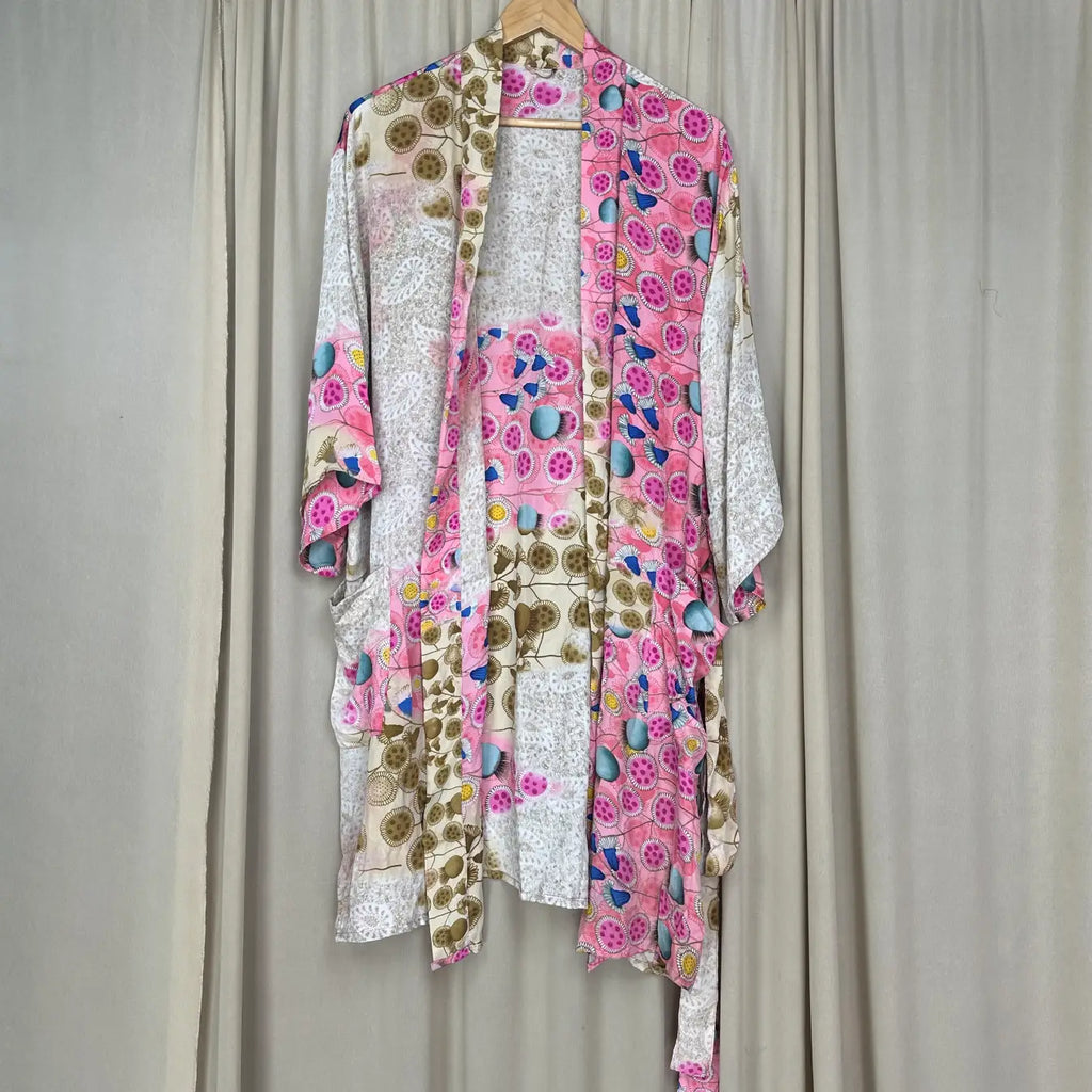 Vintage Silk Sari Boho Kimono | Luxury Loungewear House Robe Flowy Gown, Regal Floral Romance Duster Beach CoverUp, Bridesmaid Dressing Gown