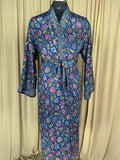 Men's Silky Kimono Robe in blue floral