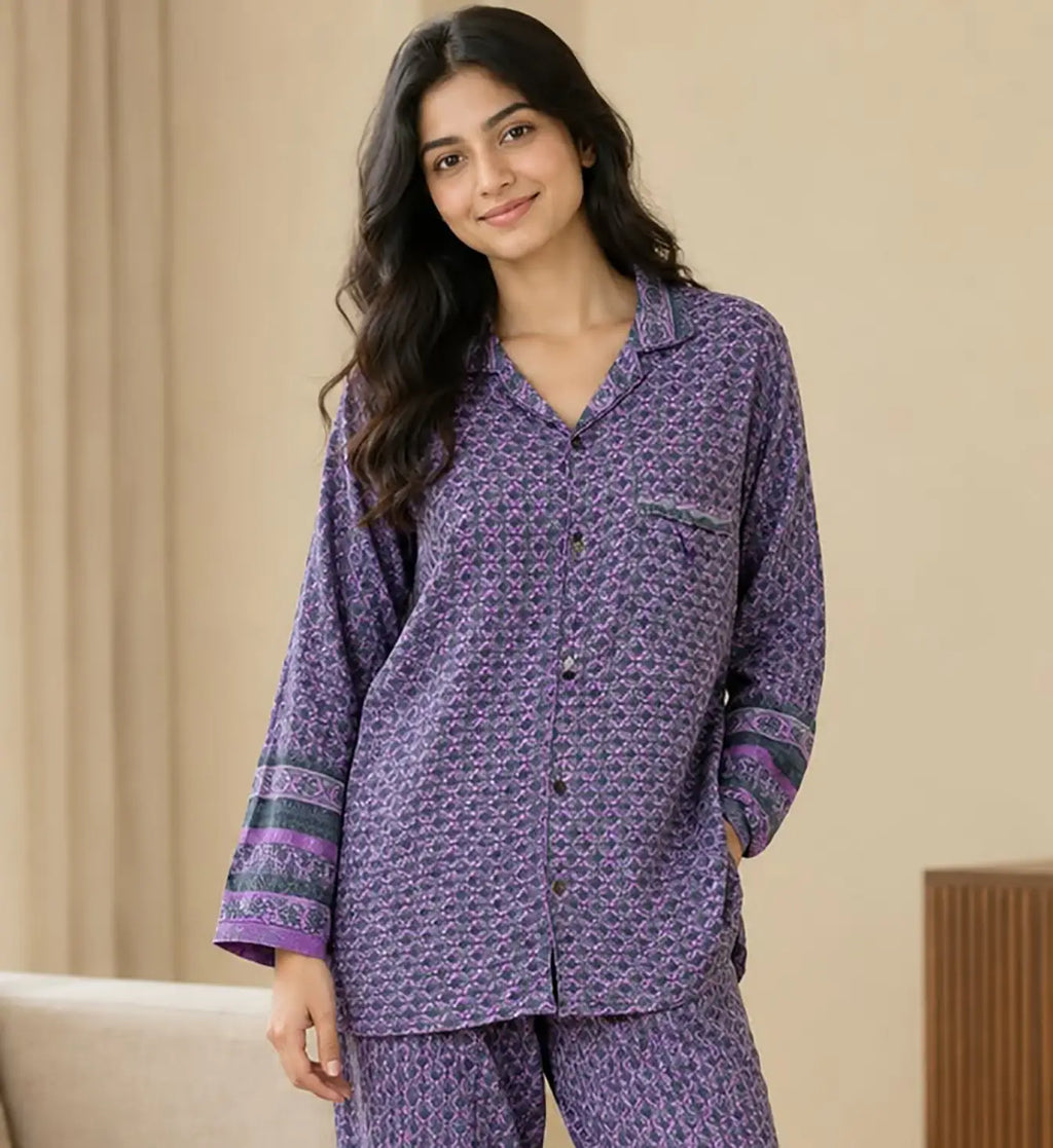 Women's Recycled Silk Sari Pajama Set, Handmade Family Pajamas, Colorful Sleepwear, Short Sleeve Top, Drawstring Pants, Holiday Gift for Mom