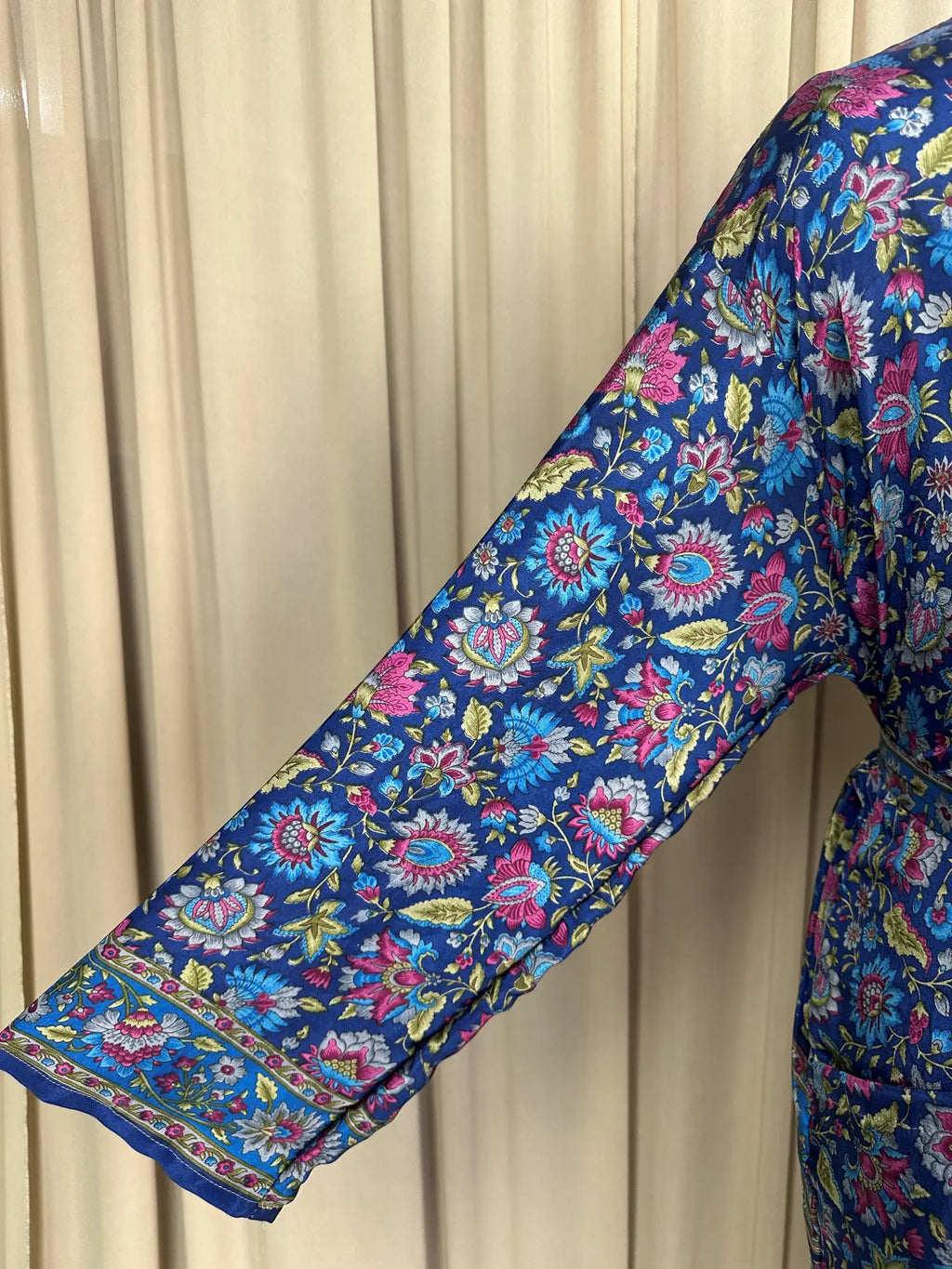 Men's Silky Kimono Robe in blue floral