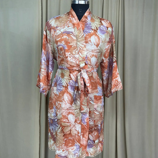 Vintage Silk Sari Boho Kimono | Luxury Loungewear House Robe Flowy Gown, Regal Floral Romance Duster Beach CoverUp, Bridesmaid Dressing Gown