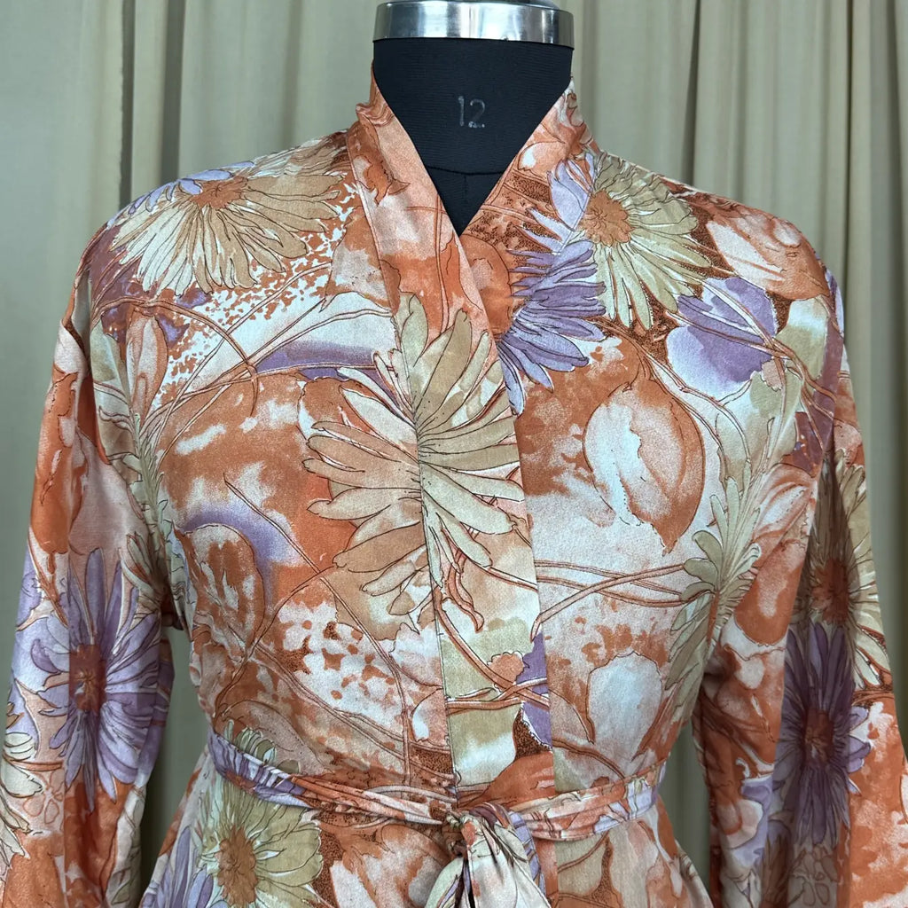 Vintage Silk Sari Boho Kimono | Luxury Loungewear House Robe Flowy Gown, Regal Floral Romance Duster Beach CoverUp, Bridesmaid Dressing Gown