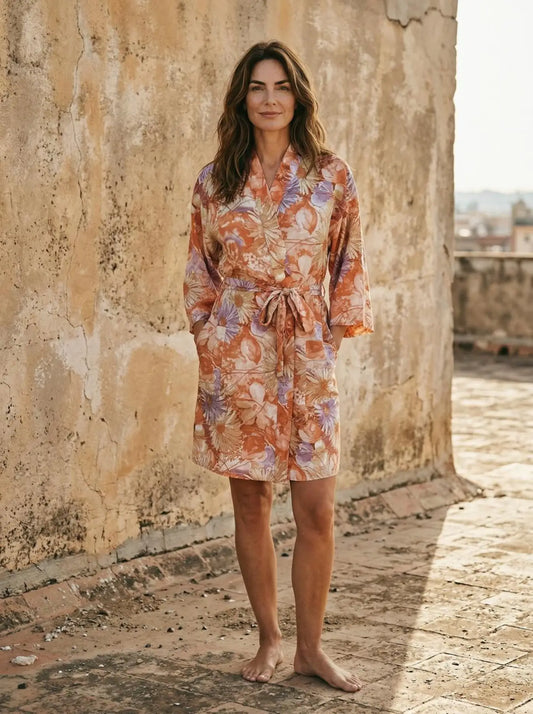 Vintage Silk Sari Boho Kimono | Luxury Loungewear House Robe Flowy Gown, Regal Floral Romance Duster Beach CoverUp, Bridesmaid Dressing Gown