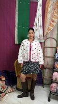 Women's Kantha-stitched Suzani embroidered Cotton Short Jacket in white
