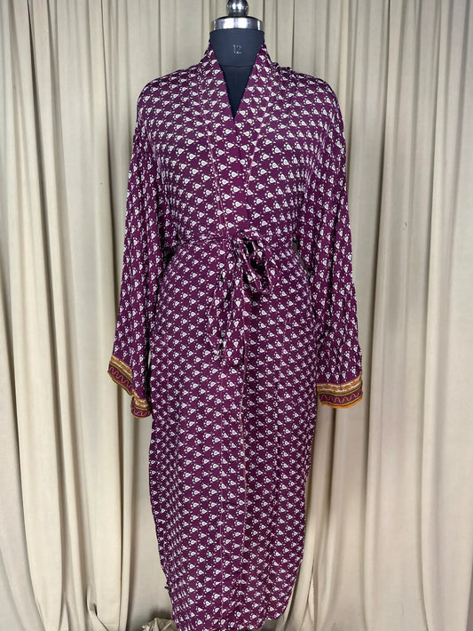 Silky Soft Men’s Kimono Robe | Masculine Elegant Classic Sustainable Vintage House Robe gift, Timeless Comfy Lounge Beach Wear Purple Floral