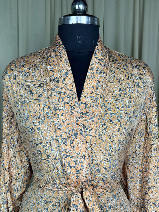 Silky Soft Men’s Kimono Robe | Masculine Elegant Classic Sustainable Vintage House Robe gift | Timeless Comfy Lounge Beach Wear, Gray Floral