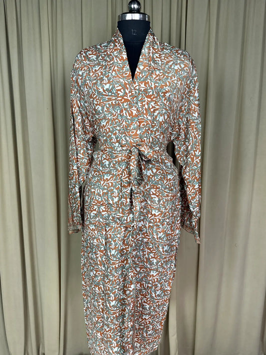 Silky Soft Men’s Kimono Robe | Masculine Elegant Classic Sustainable Vintage House Robe gift, Timeless Comfy Lounge Beach Wear Orange Floral