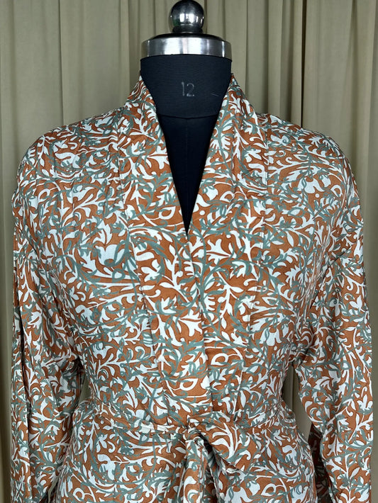 Silky Soft Men’s Kimono Robe | Masculine Elegant Classic Sustainable Vintage House Robe gift, Timeless Comfy Lounge Beach Wear Orange Floral