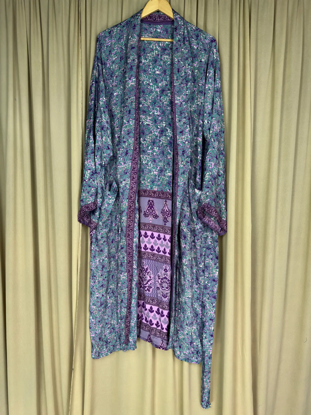 Men's Silky Kimono Robe in white floral