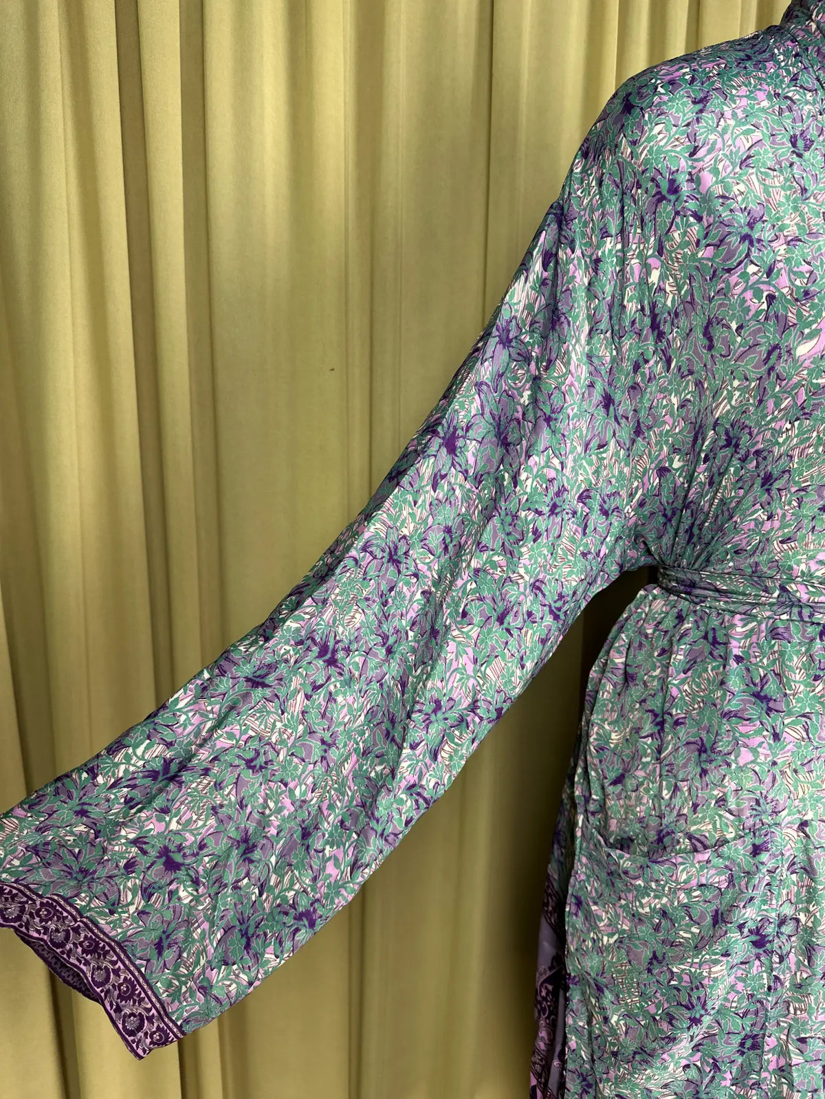 Men's Silky Kimono Robe in white floral