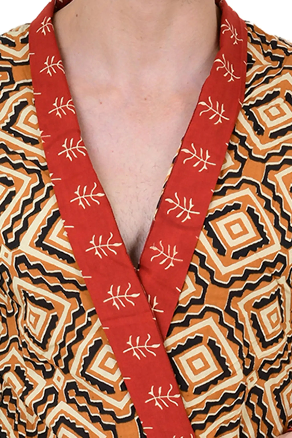 Men's block-printed Cotton Kimono Robe