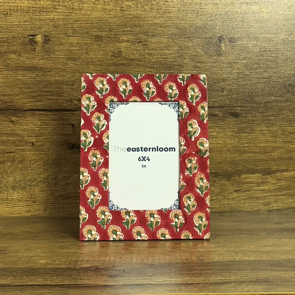 Picture Frame Cotton Fabric Wrapped Desktop Photo Frame | Floral Print Handmade Recycle Paper Stand Sustainable Gift Idea Eco Friendly Decor