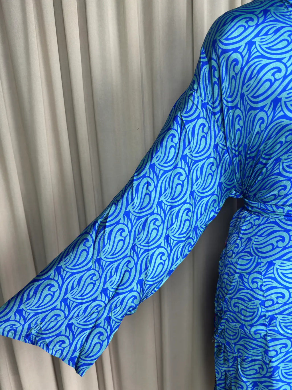 Men's Silky Kimono Robe in blue geometric