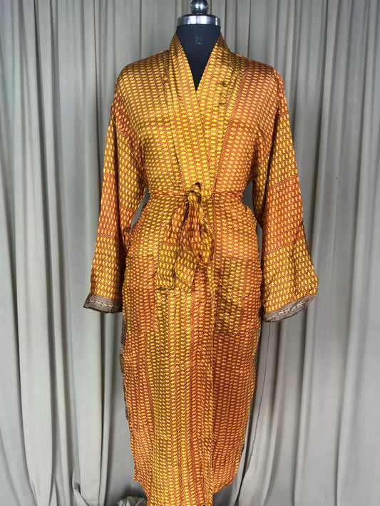 Silky Soft Men’s Kimono Robe, Masculine Elegant Classic Sustainable Vintage House Robe gift, Timeless Comfy Lounge Beach Wear Orange Paisley