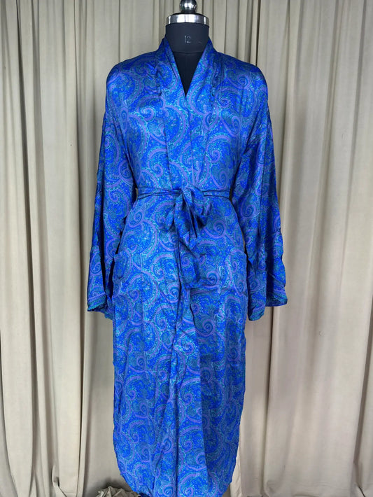 Silky Soft Men’s Kimono Robe, Masculine Elegant Classic Sustainable Vintage House Robe gift, Timeless Comfy Lounge Beach Wear | Blue Paisley