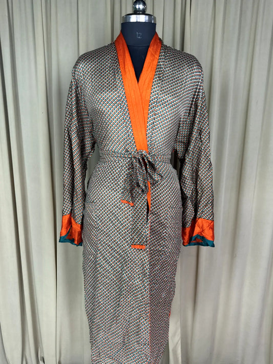 Silky Soft Men’s Kimono Robe Masculine Elegant Classic Sustainable Vintage House Robe gift, Timeless Comfy Lounge Beach Wear Beige Geometric