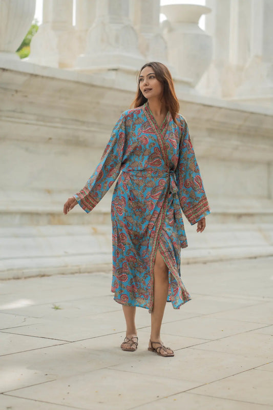 Silky Soft Boho Chic Kimono for Women | Long Lightweight Dressing Gown | Breathable Flowy Loungewear | Beach Cover Up | Perfect Gift for Her