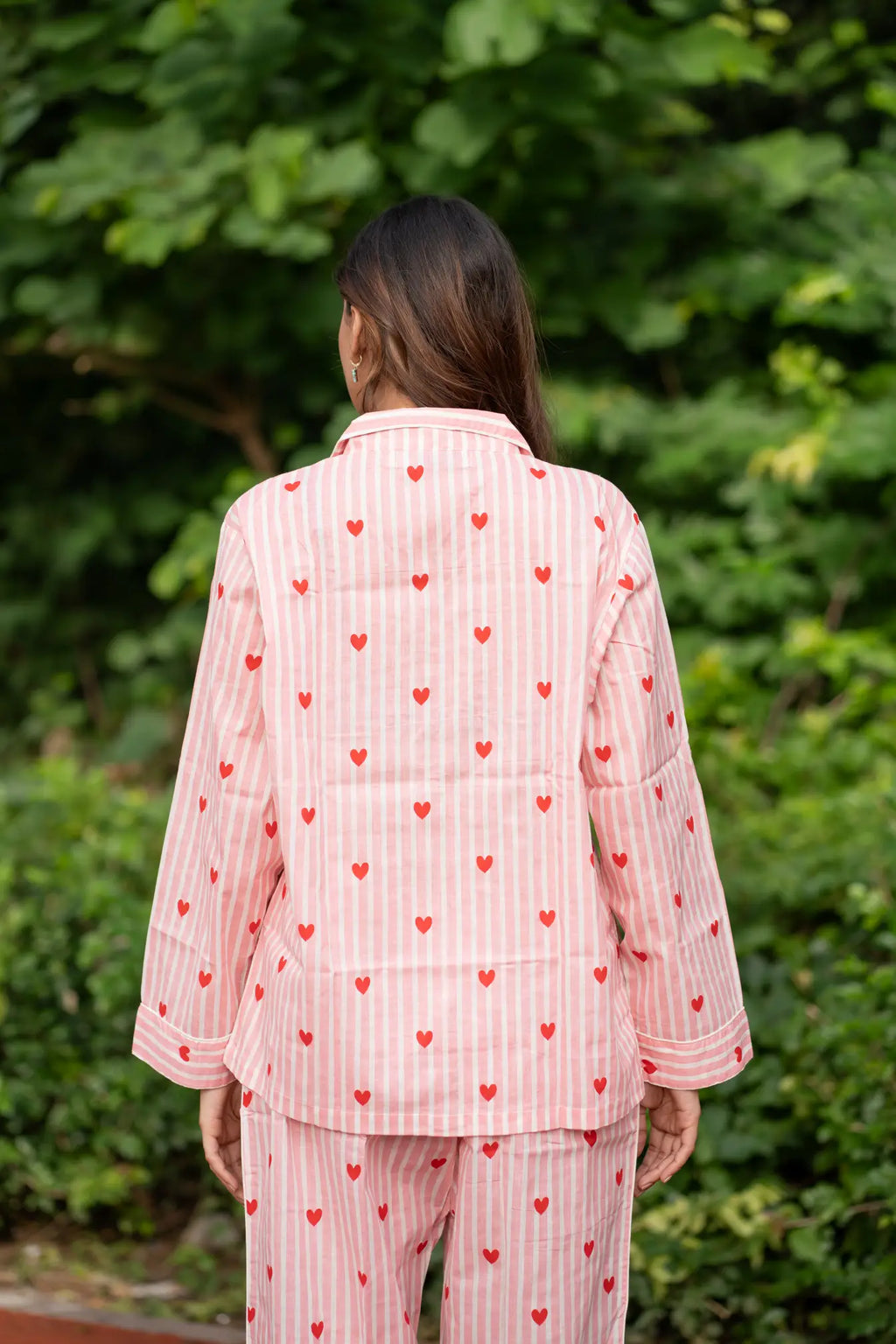 Women's block-printed Cotton Pajama Set in floral with pockets