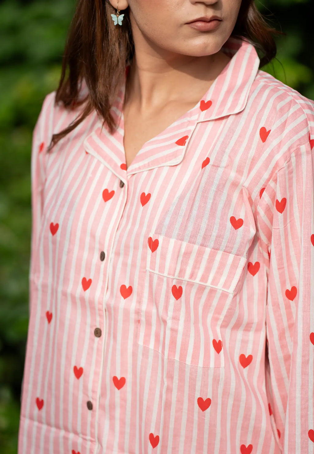 Women's block-printed Cotton Pajama Set in floral with pockets