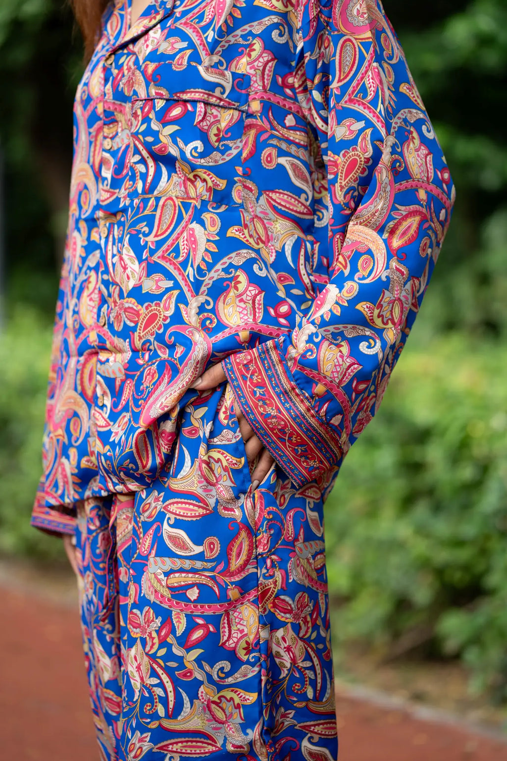 Women's Silk Blend Pajama Set in paisley with pockets