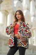 Women's Suzani embroidered Cotton Short Jacket in green orange