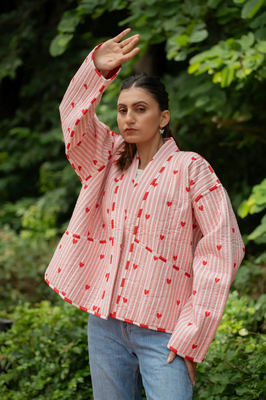 Women's Cotton Short Jacket in pink striped