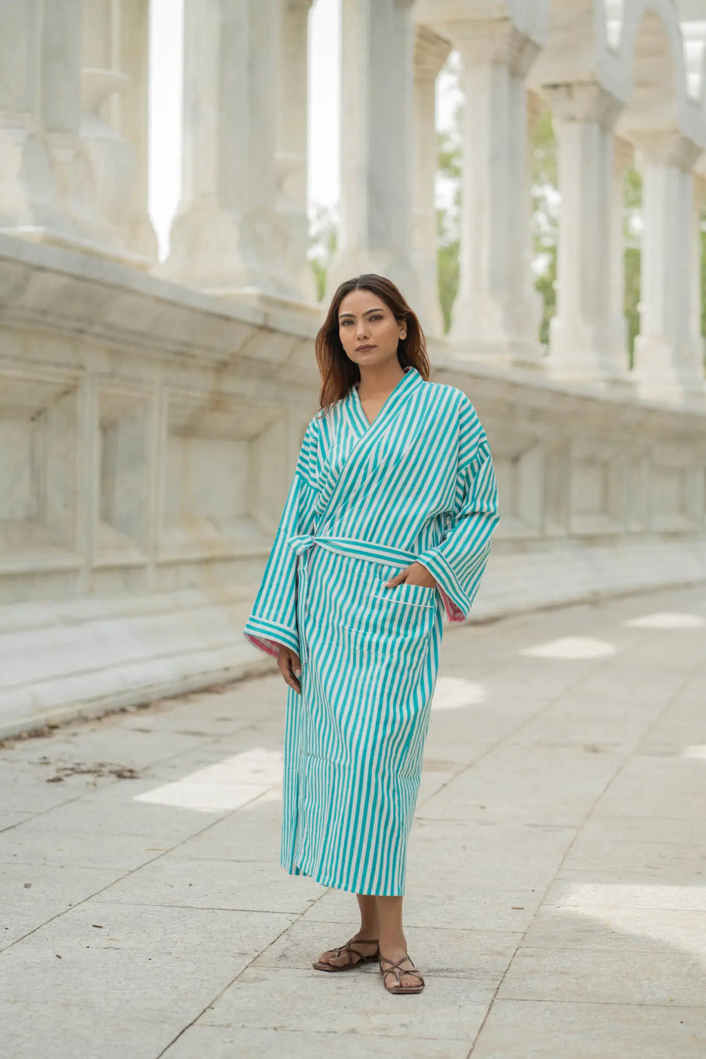 Women's reversible Cotton Long Kimono Robe