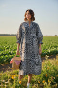 block-printed Cotton Patchwork Dress in black