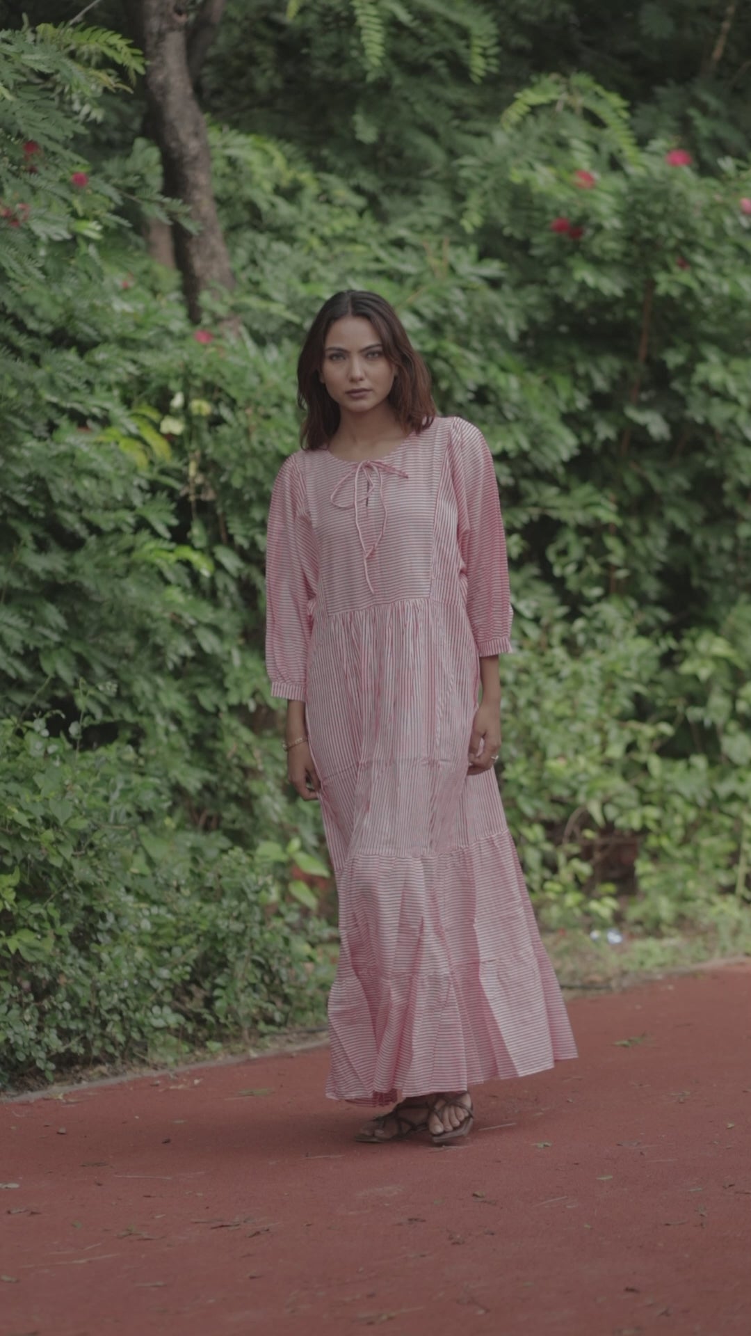 Stripe Hand Block Print Cotton Midi Dress - Boho Summer Sundress with Pockets, Lightweight Artisan Style, Gift for Her Beach Vacation Wear!!